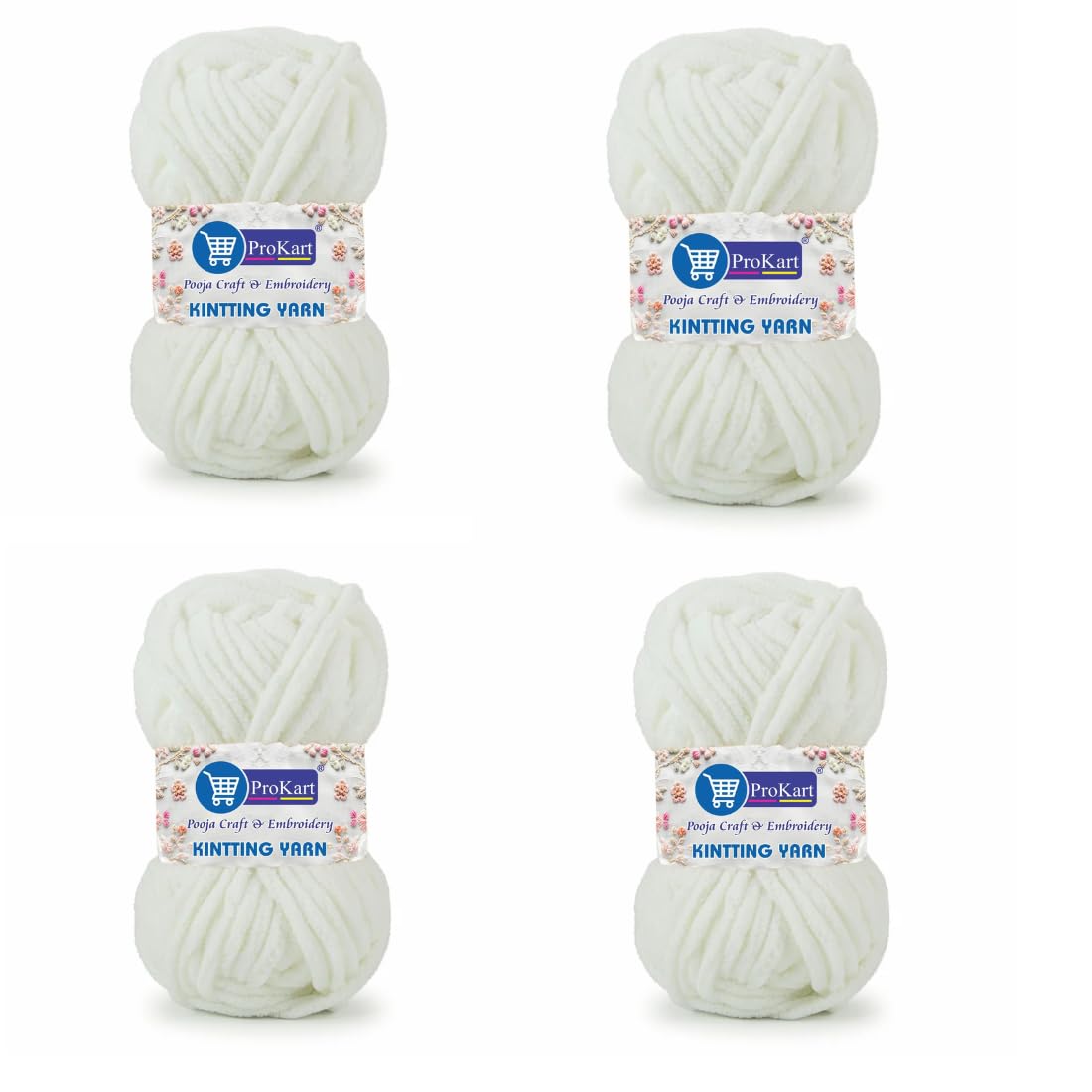 ProKart Premium Pure White Blankie Yarn – Pack of 4 (100g Each)