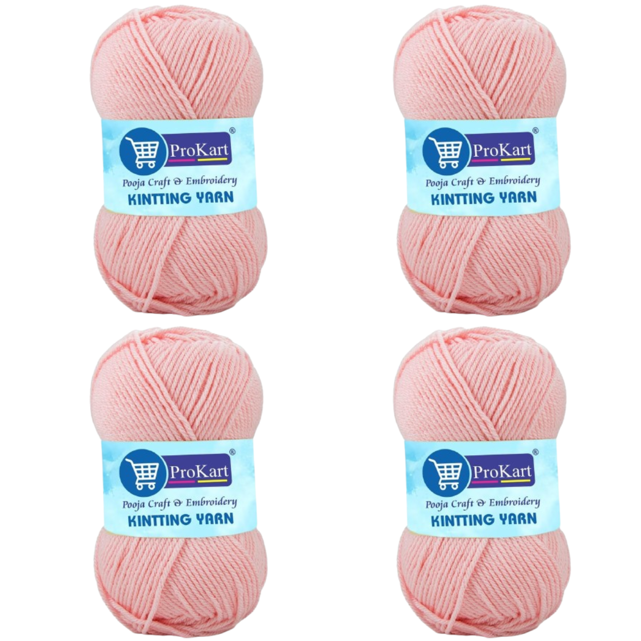 ProKart Premium 4 Ply Woolen Knitting Yarn – Baby Pink (100g x 4 Pack)
