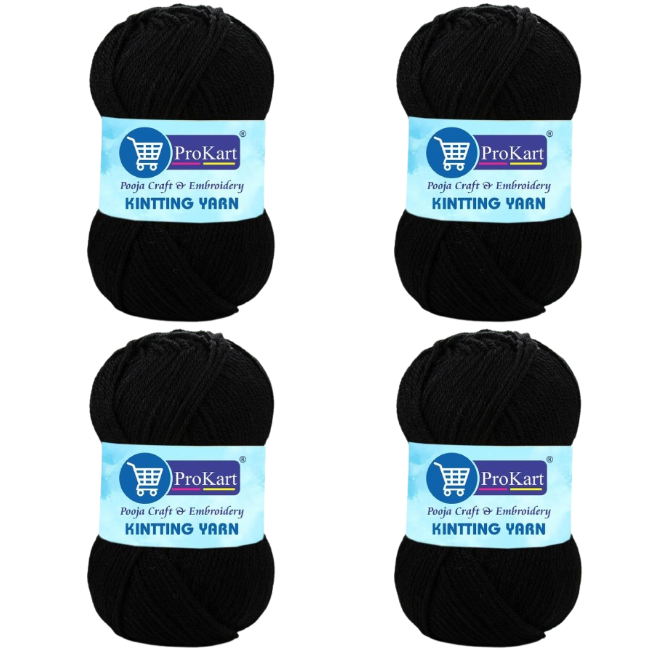 ProKart Premium 4 Ply Woolen Knitting Yarn – Black (100g x 4 Pack)
