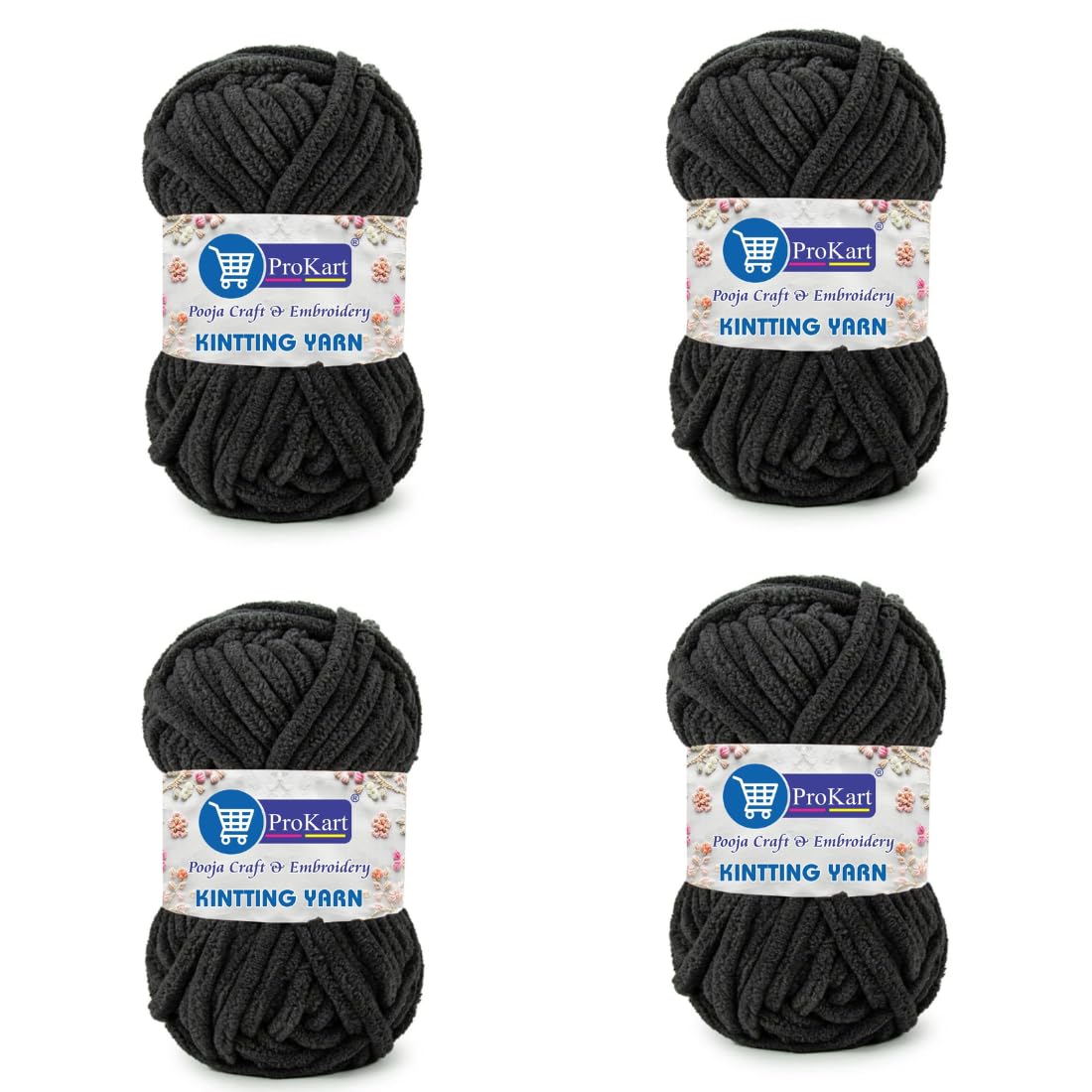 ProKart Premium Black Blankie Yarn – Pack of 4 (100g Each)