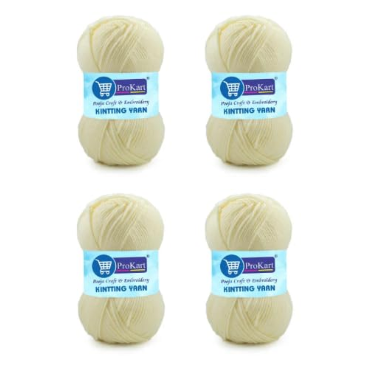ProKart Premium 4 Ply Woolen Knitting Yarn, Cream (100g x 4 Pack)