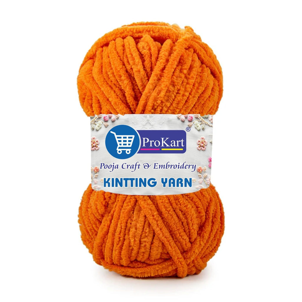 ProKart Blankie Yarn – Super Soft Velvet Chenille Knitting & Crochet Yarn (Bright Orange)