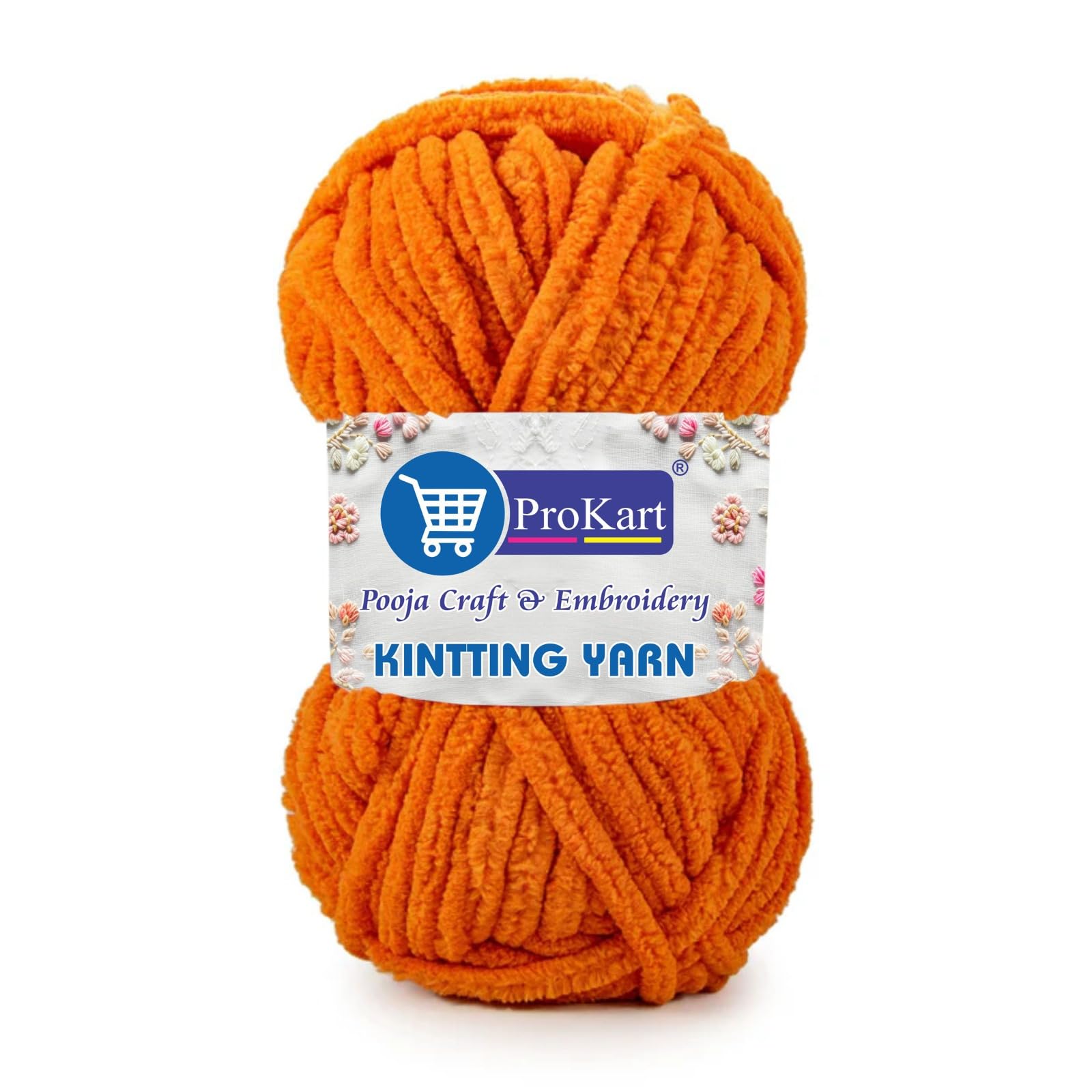 ProKart Blankie Yarn – Super Soft Velvet Chenille Knitting & Crochet Yarn (Bright Orange)