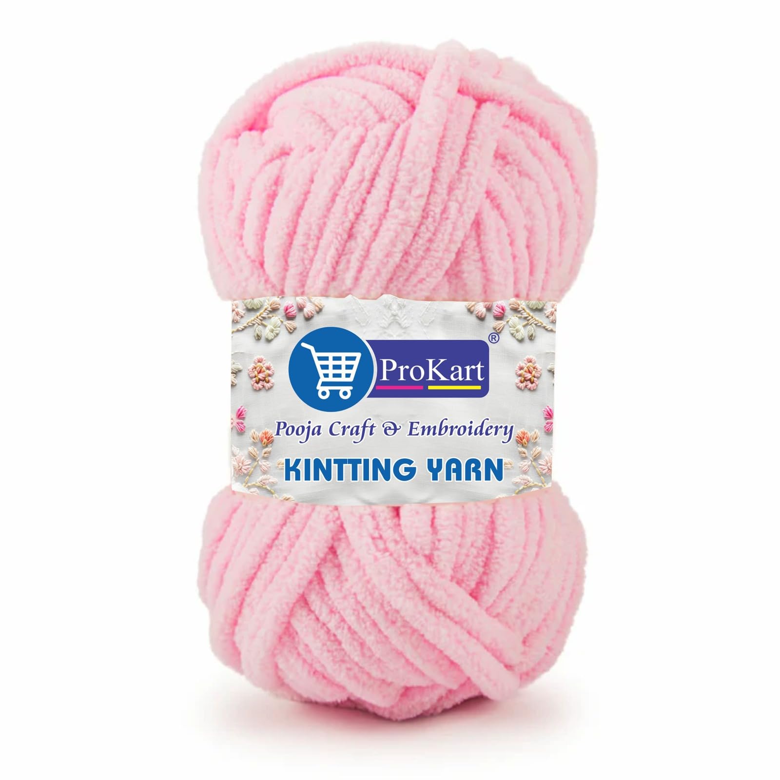 ProKart Blankie Yarn – Super Soft Velvet Chenille Knitting & Crochet Yarn (Baby Pink)