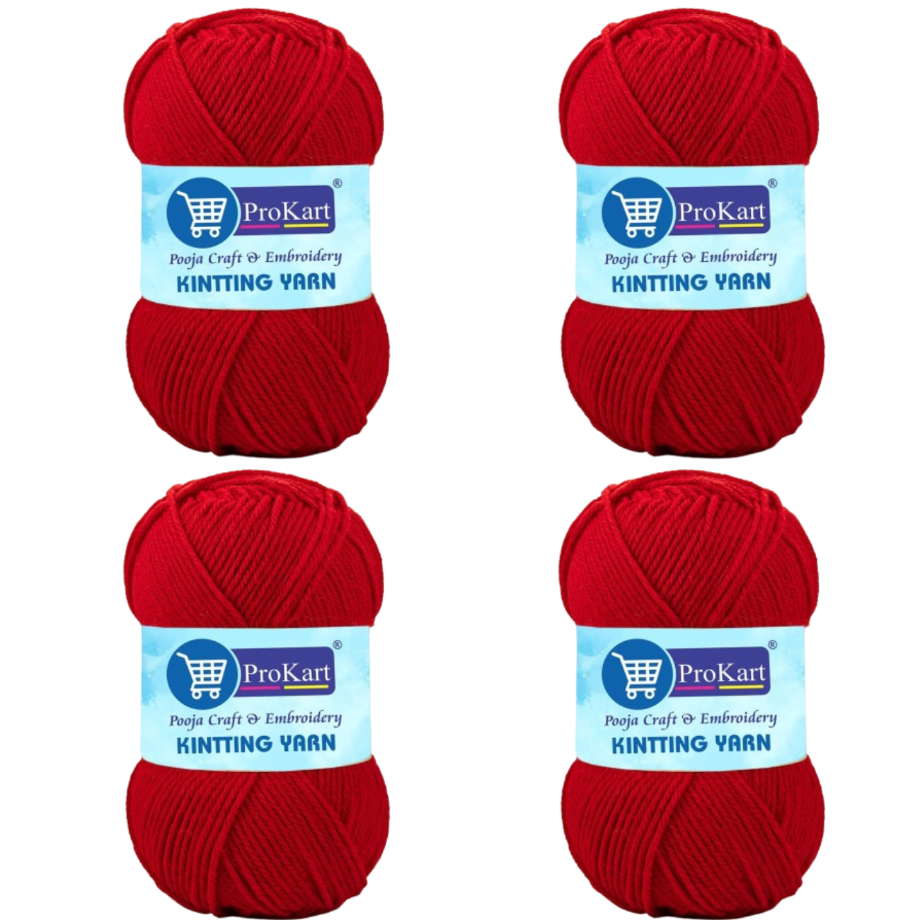 ProKart Premium 4 Ply Woolen Knitting Yarn, Red (100g x 4 Pack)