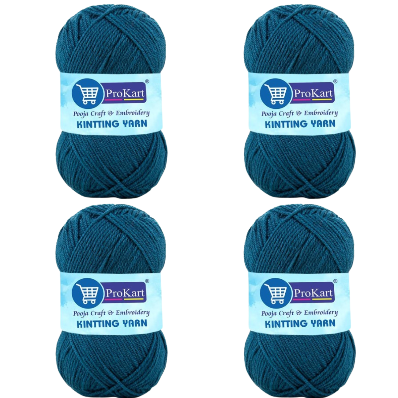 ProKart Premium 4 Ply Woolen Knitting Yarn, Teal Blue (100g x 4 Pack)
