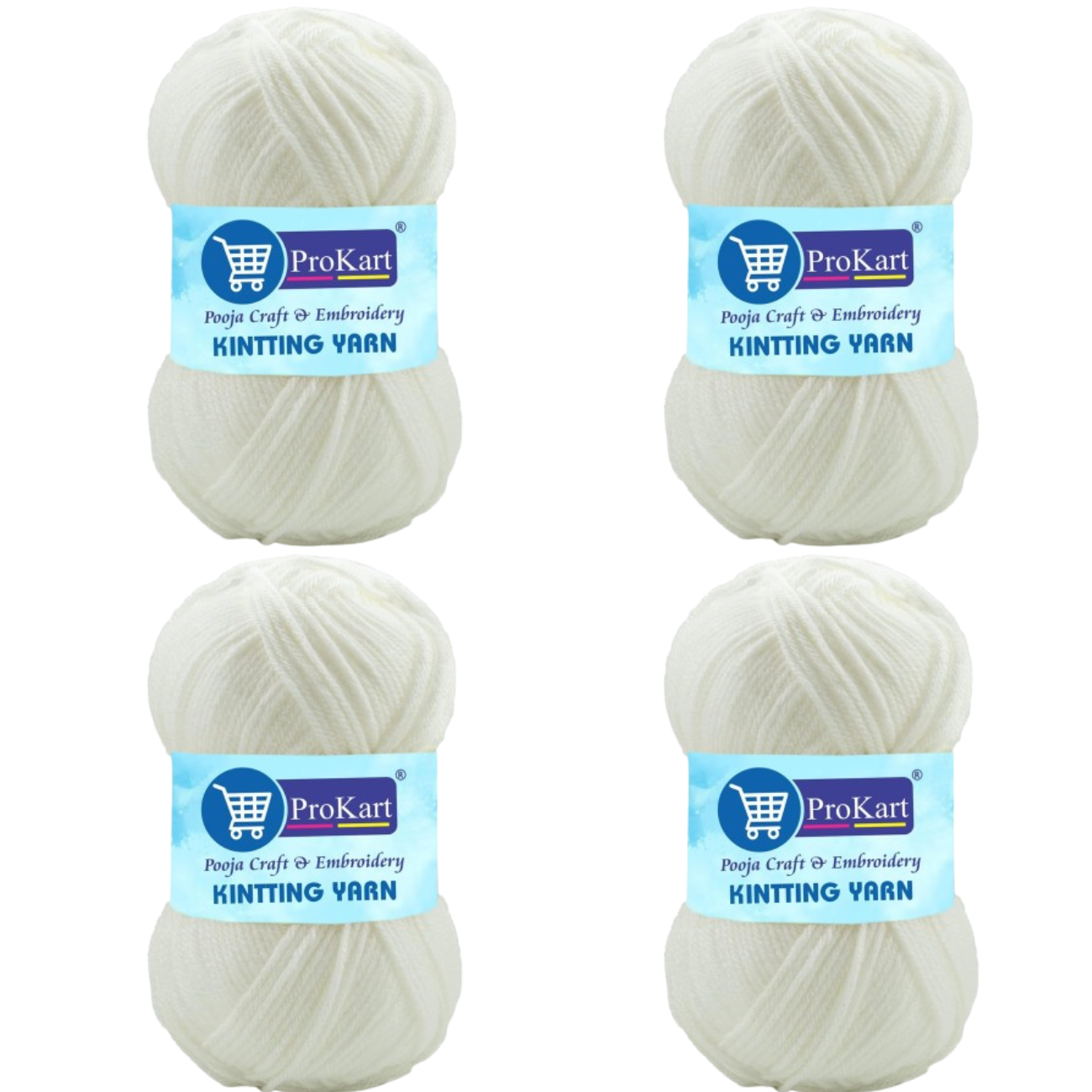 ProKart Premium 4 Ply Woolen Knitting Yarn, White (100g x 4 Pack)