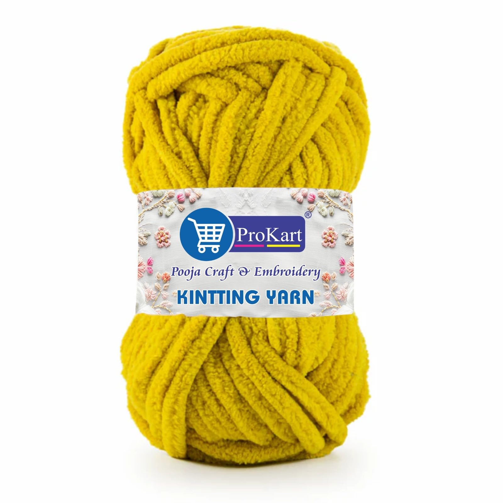 ProKart Blankie Yarn – Super Soft Velvet Chenille Knitting & Crochet Yarn (Mustard Yellow)